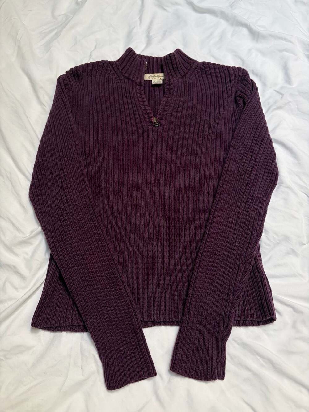 Eddie Bauer Quarter Zip Ribbed Sweater Size M Purple Cotton